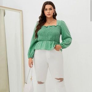 SHEIN peplum blouse With Heart Print in green lime